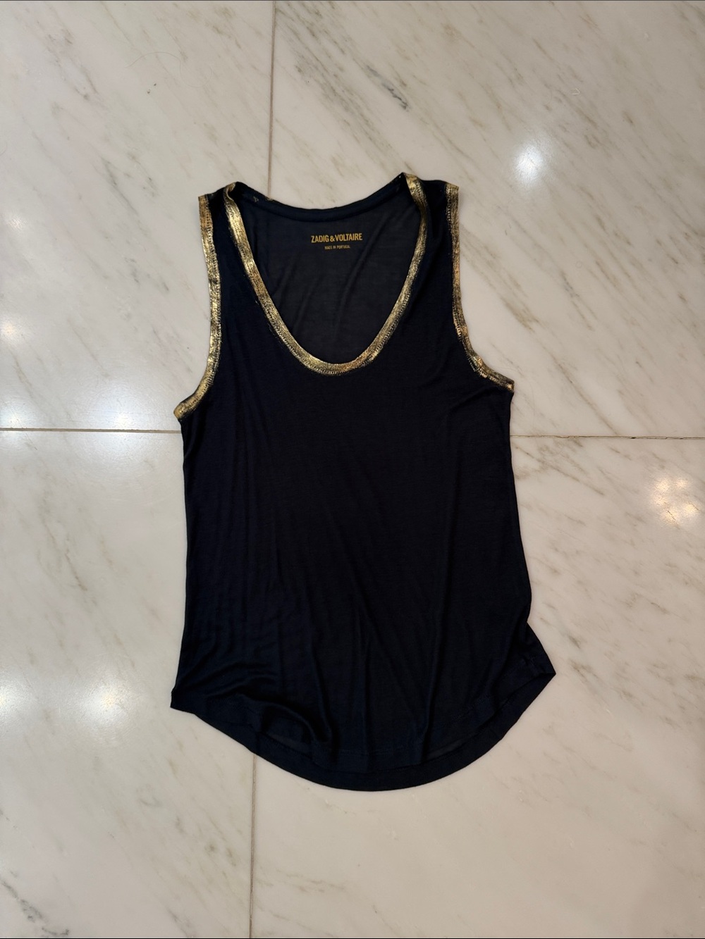 Zadig & Voltaire navy scoop neck tank top with Gold Trim